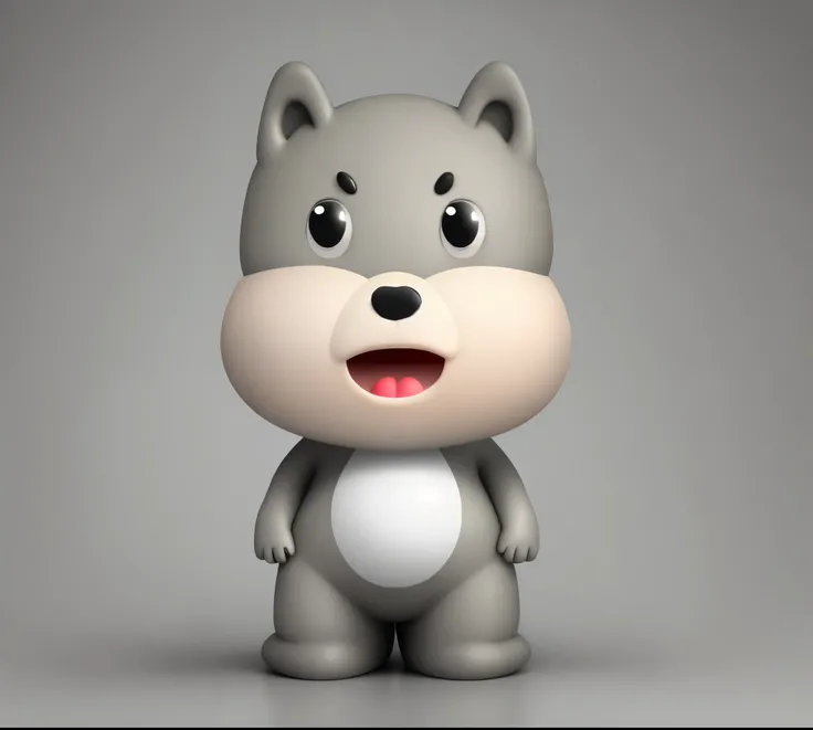 The color is the image of a gray bear. Cute anthropomorphic gray bear 3D modeling model c4d rendering ultra-light clay material blind box figure style clean background，pastel colors，Fine line drawings，8k yellow paper ultra-clear IP image design mascot pers...