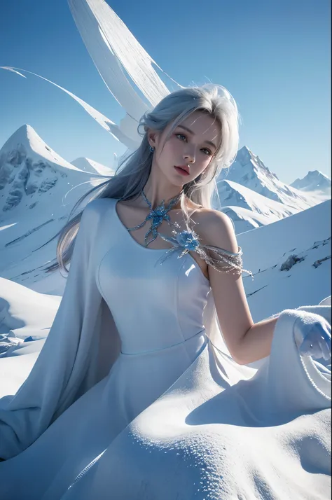 ais-rbts time elemental wearing an outrageous fashion outfit, Snowy plateau with icy peaks in the background,,,,  intricate, elegant, highly detailed, digital painting, artstation, concept art, smooth, sharp focus, colored illustration for tattoo, art by a...