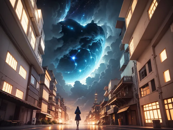 （levitating：1.5），（A huge mechanical city floating in space：1.3），（The brightly lit city of the future：1.4），（Thick clouds：1.4），in style of hayao miyazaki，Rejoice，Perfect quality，Clear focus（Clutter - home：0.8）， （tmasterpiece：1.2）， （realisticlying：1.2） ，（Boke...