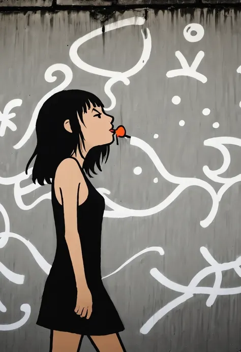 graffiti, wall, whole picture, high resolution and high contrast,simple,girl