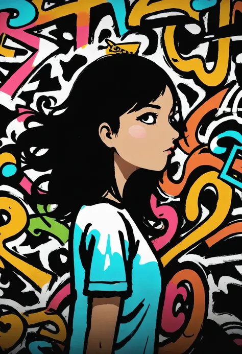 graffiti, wall, whole picture, high resolution and high contrast,simple,girl