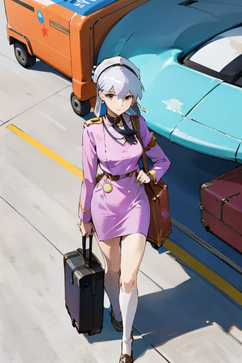 air stewardess kama standing politely with her suitcase