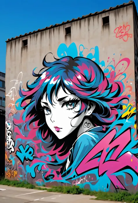 graffiti漫画，graffiti, wall, whole picture, high resolution and high contrast,simple,红色矩阵中的恶灵骑士着火的超写实graffiti