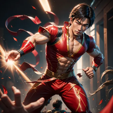 Chinese Guy Shang Chi_Super Hero, Red clothes, Chinese clothes, photo-realistic, octane render, unreal engine, ultra-realistic