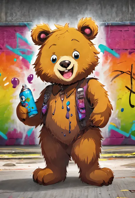 charming,bear,permanently installed,graffiti wall,cartoon style,lovely,rich and colorful,playful,outdoor environment,artistic,pl...