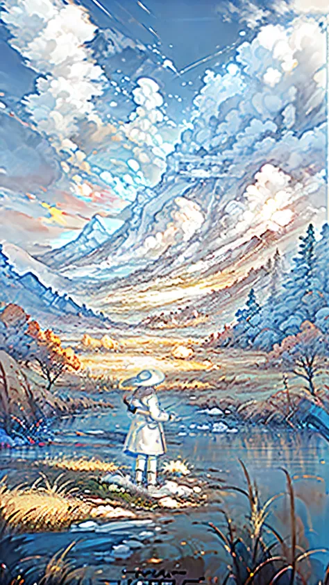 ((best quality)), ((masterpiece)), ((ultra-detailed)), (illustration), (detailed light), (an extremely delicate and beautiful),((trim)),
incredibly_absurdres,(ray tracing),
(signature),((beautiful sky)),(scenery),((mountain)),(cloud),((nature)),(grass),((f...