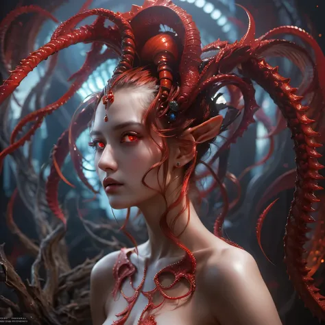 (1 female Alien: 1.2), With a beautiful, enchanting face, this alien seduces us with her allure. Her captivating red eyes gleam brightly, reminiscent of burning embers. Her full body is unlike any humans, boasting a sexy, otherworldly form. No humans are p...