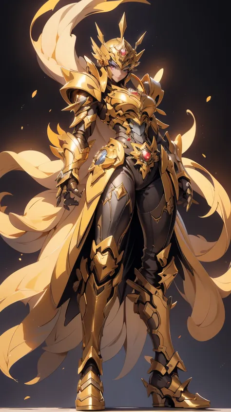 A woman adorned in fantasy-style full-body armor, a crown-concept fully enclosed helmet that unveils only her eyes, a composite layered chest plate, fully encompassing shoulder and hand guards, a lightweight waist armor, form-fitting shin guards, the overa...