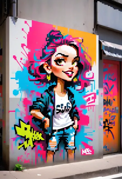 Graffiti caricatures，fashion poster, A sign that says the word，openness and discretion, Messy but organized,Bright colors、Strong contrast,simple, direct and brutal,personalization and expression