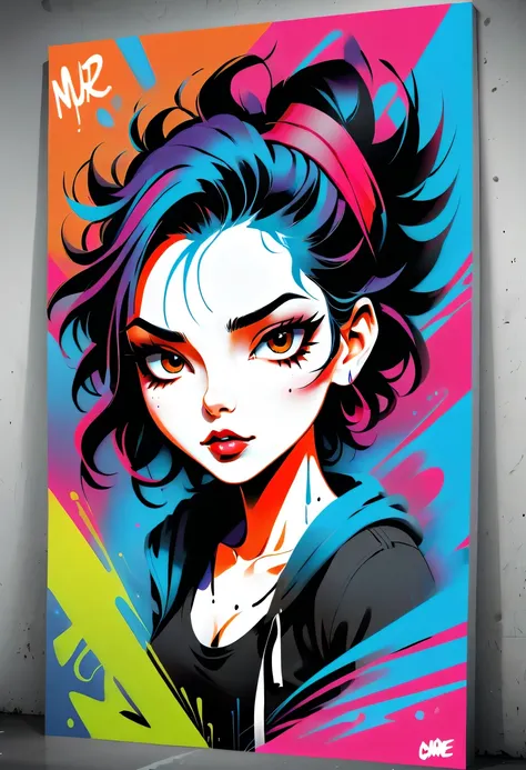 Graffiti caricatures，fashion poster, openness and discretion, Messy but organized,Bright colors、Strong contrast,simple, direct and brutal,personalization and expression