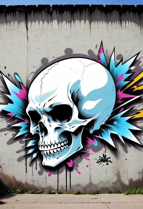 Graffiti漫画,Graffiti, wall, whole picture, High resolution and high contrast,simple,Skull logo