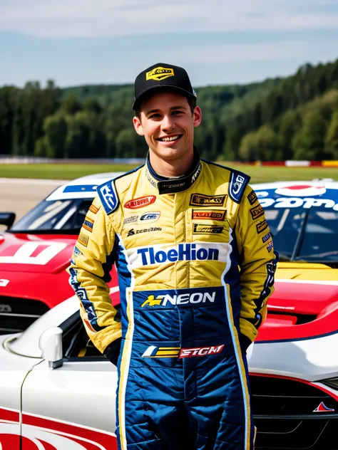 A racer tooth beside his race car