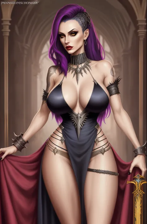 punk sorceress, long dress, leg slit, panty shot, panty slip, wardrobe malfunction, panties