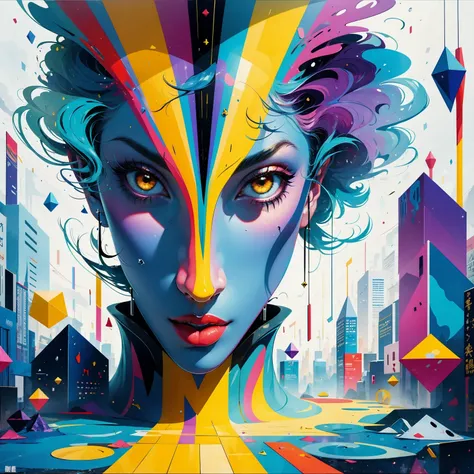 (masterpiece, best quality:1.2), Graffiti漫画，Graffiti, wall, whole picture, High resolution and high contrast,simple,knight，alone，Abstract surreal colors, popular geometric surrealism, rainbow colored dreams