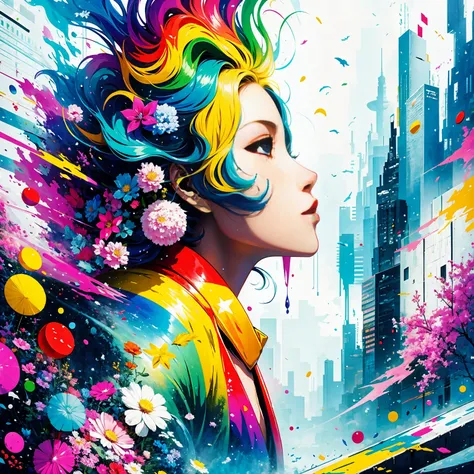 (masterpiece, best quality:1.2), Graffiti漫画，Graffiti, wall, whole picture, High resolution and high contrast,simple,knight，alone，Abstract surreal colors, popular geometric surrealism, rainbow colored dreams