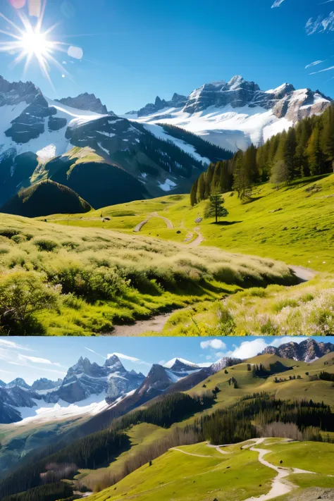 Spring and winter collaboration mountain scenery　high resolution