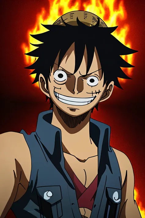 1boy,Studio Ghibli Style, monkey d luffy, smiling, straw hat, looking at viewer, solo, upper body, ((masterpiece)), (best quality), (extremely detailed), depth of field, sketch, dark intense shadows, sharp focus, soft lighting, hdr, colorful, good composit...