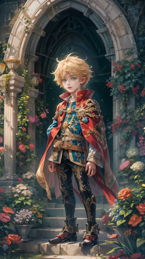 absurdres, highres, ultra detailed, HDR), masterpiece, Intricate details,best quality close-up picture of a character from Tales of the rays, handsome adult boy in tim burton style, anime eyes, Hero Outfit, in a legend of mana style of interior home design...