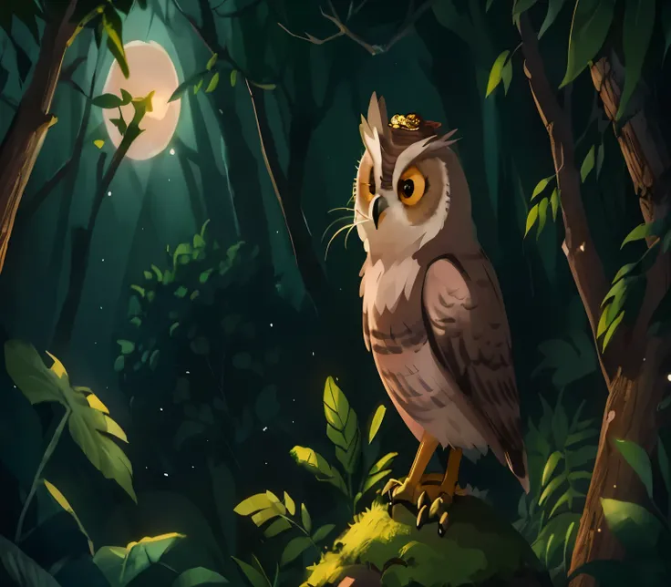 there a small owl look sad surrounded by another birds mocking him, adorable digital painting, cute detailed digital art, background artwork, cute owl, cute forest creature, glowing owl, digital cartoon painting art, the wisest of all owls, digital paintin...