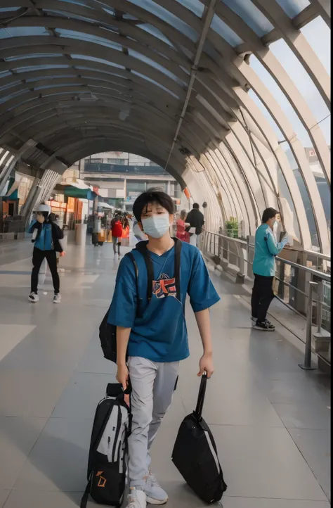 Acute Korean boy 14 years old high detailed unity 8k wallpaper photo covered face with mask 