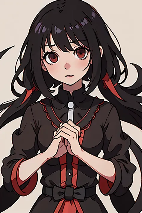 anime girl with long black hair wearing a red and black dress, an anime drawing by Jin Homura, pixiv, shin hanga, seductive anime girl, anime moe artstyle, anime girl wearing a black dress, cute anime waifu in a nice dress, anime visual of a cute girl, ani...