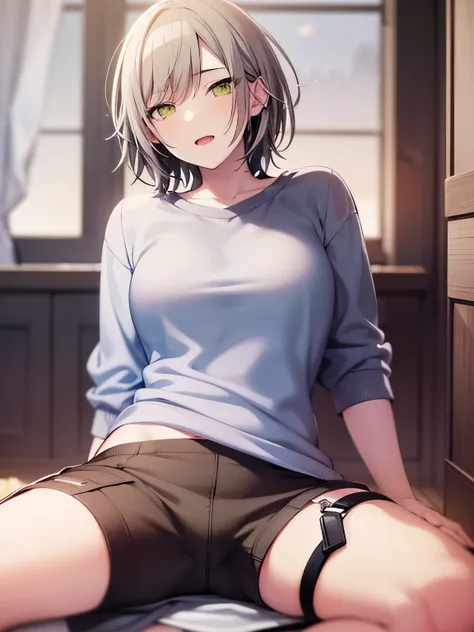 (masterpiece), short hair, grey hair, small breasts, hinomori shiho, tomboy, shiho_h