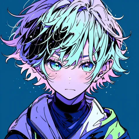 (1boy,masculino,(solo),aquamarine short hair),soccer uniform ,heterochromia , one eye green , one eye purple