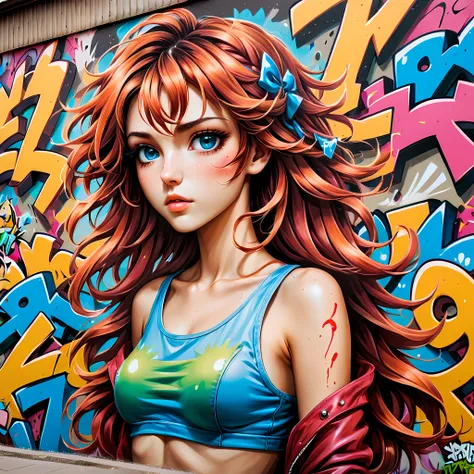 A mural of graffiti comic in a building wall.

(best quality,realistic),(close-up),(anime artwork:1.1),(mural),(venus 5 style:1.1),(90s anime style:1.1),(vibrant colors),(detailed characteragical atmosphere),(soft lighting),(nostalgic),(dynamic poses),(exp...