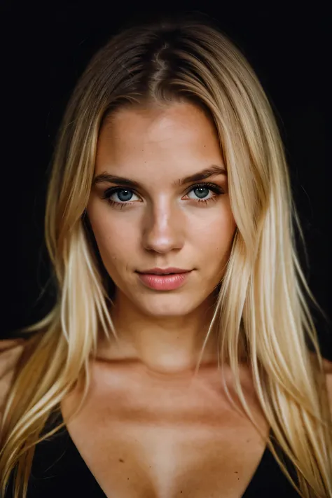 super cute blond woman in a dark theme