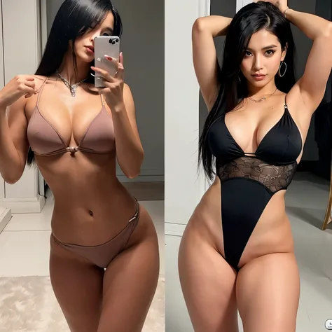 Black hair, goth, naked, slender waist, thick thighs, wide hips, big ass