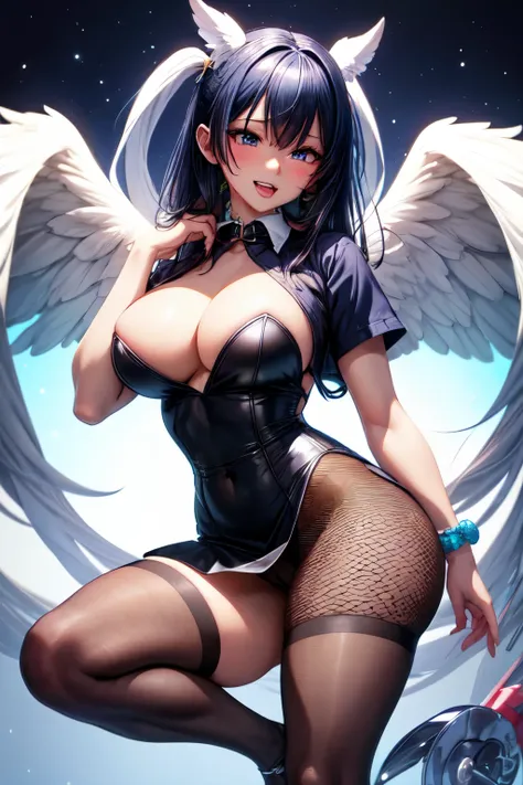  best qyality, elastic thighs, fit figure, stockings fishnet, legs, 8k, woman, angel in a dark mini skirt, neat juicy breasts, sexy ahegao face