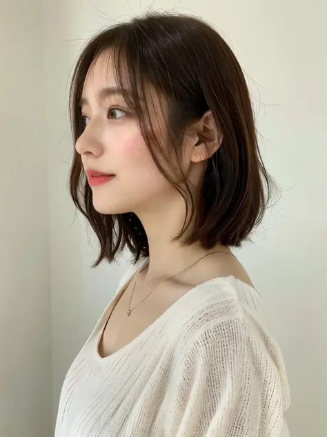 (8k、Raw photo、highest quality、masterpiece:1.2)、High-definition RAW color photo、professional photos、(realistic、photo realistic:1.37)、long sleeve dress、Photographed in natural light、1 girl、laughter、white wall、Taken in front of the white door、(窓のあるwhite wallの...