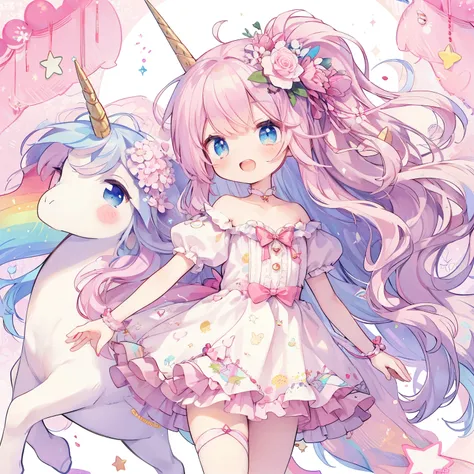 anime girl with long hair and unicorn ears standing in front of a rainbow, cute anime, beautiful fantasy anime, beautiful anime art style, cute cute girl, Trending with Art Station Pixiv, cute anime girl, Kawaii Anime Manga Style, cute art style, unicorn, ...