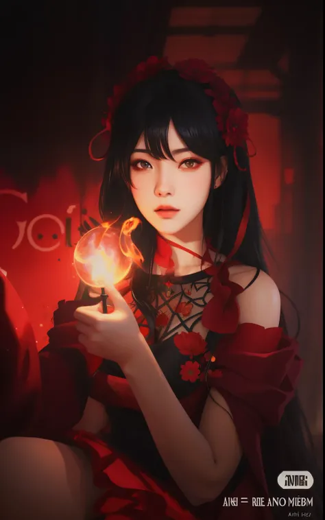 Mujer arafed con un vestido rojo sosteniendo una vela en la mano., guweiz, obra de arte al estilo de guweiz, 🌺 sociedadcg, rin tohsaka, sakimi-chan, por Yang J., guweiz en pixiv artstation, anime girl gothic maiden, Guweiz en ArtStation Pixiv, obra maestra...