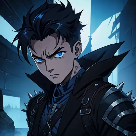 Demon Slayer, Black and Blue spikey hair, Male.