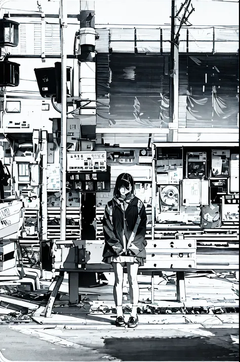 Inio Asano&#39;s illustration、High resolution、highest quality、8k、monochrome, line drawing,