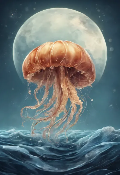 Jellyfish jumping out of the moonlit sea, jump up and down, Bouncing,