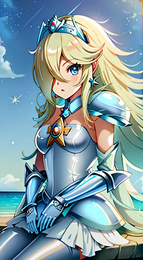 rosalina wearing pegasus armor from cdz, pegasus armor from saint seiya, white armor, rosalina perfect face, perfect pegasus arm...