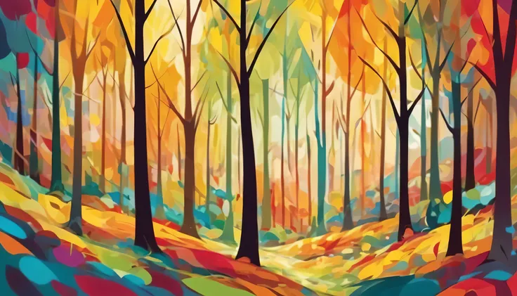 Abstract style forest . Non-representational, colors and shapes, expression of feelings, imaginative, highly detailed