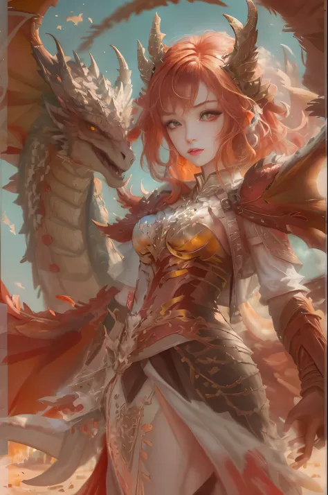 anime girl with red hair and wings in desert environment, dragon girl, dragon queen, queen of dragons, dragon girl portrait, by ...