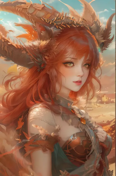 Anime girl with red hair and wings in desert environment, dragon girl, Dragon Queen, queen of dragons, dragon girl Portrait, by ヤン・J, beautiful succubus, detailed digital anime art, detailed anime art, anime fantasy illustration, epic fantasy art style, de...