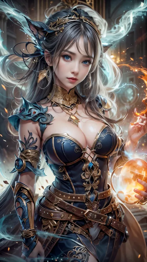 (RAW shooting:1.5, Photoreal:1.5, 8k, highest quality, masterpiece, ultra high resolution), magical world, perfect dynamic composition, Mysterious:1.3, Highly detailed skin and facial textures:1.3, Cute and sexy slim female wizard, beautiful and aesthetic,...