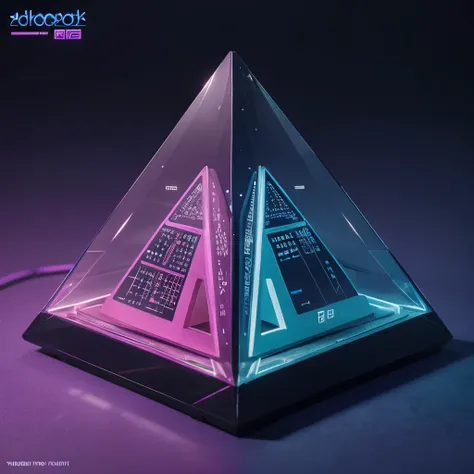 futuristic looking calendar thats transparent with purple turquoise hues psychedelic style with a hint of neon tendencies very detailed ultra realistic 77k high definition truly exquisite  in a pyramid shape