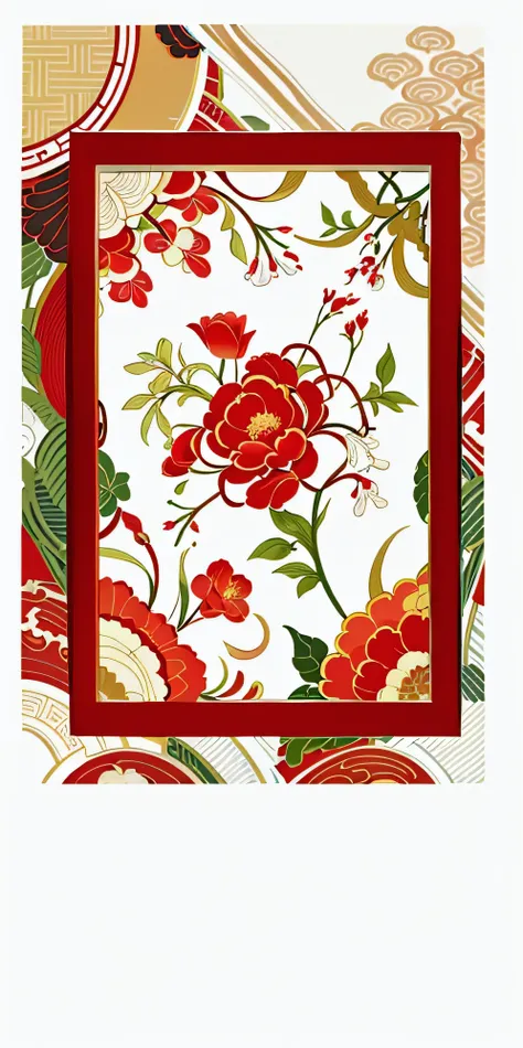 Close-up of red and white floral pictures, Chinese style pattern, plant, decorated with patterns, Decorative plates, decorated with opera motifs, chinoiserie wallpaper, wallpaper, wallpaper design, Very designed, new design, Decorated with Soviet motifs, f...