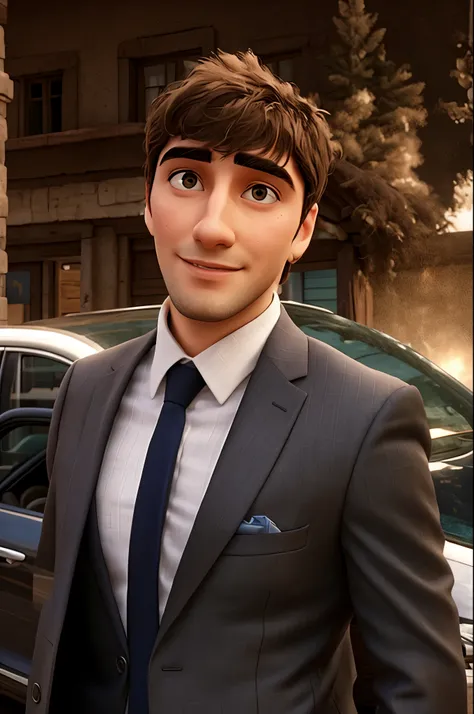 Arafed man in a suit and tie stands in front of a car, Vitaly Bulgarov, Darius Zavadski, anton fadeev 8 k, Bohdan Rezunenko, filmed in early 2020s, Alexey Gurylev, Andrey Ryabovicheva, Kacper Nekolczycki