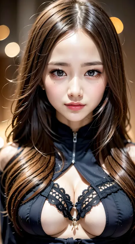 1 beautiful young girl, 非常にbeautiful詳細な顔, smile shyly, (slender body:1.2), (Super stylish black glitter metallic dress, long fluffy white coat), dark brown hair, medium long hair, (detailed face:1.2), conceptual art, high quality, realistic, very detailed ...