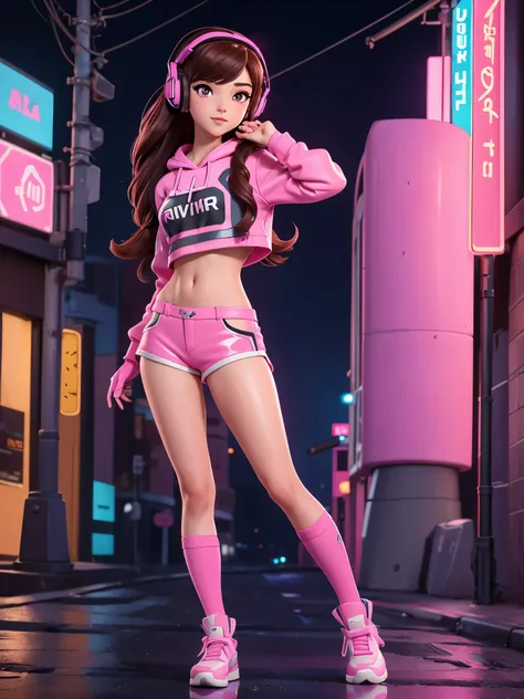 masterpiece, best quality, high resolution, 1girl, ultra high resolution, solo d.va, headphones, pink eyes, brown hair, white gl...