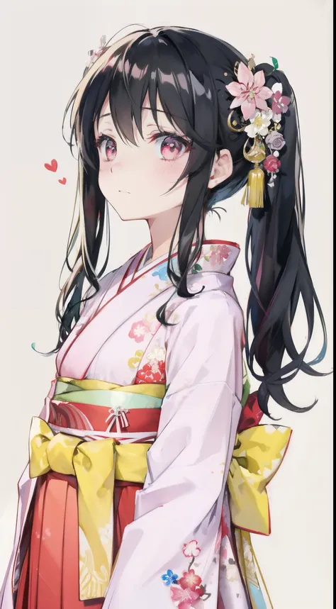 highest resolution、an illustration、1 girl、beautiful face、cute、white background、(watercolor:1.2)、2d、upper body、black kimono、landm...