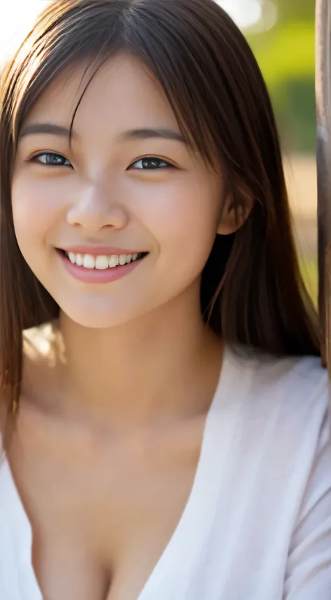 Japanese ),((beautiful girl)),cleavage,An expression that imagines something pleasant:1.2,(perfect body beauty:1.2),((perfect body)),(shy smile),beautiful teeth,