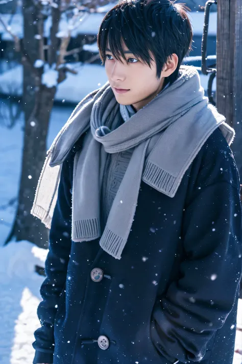 Japanese anime, northern winter, beautiful, male, Super detailed, uploaded by person